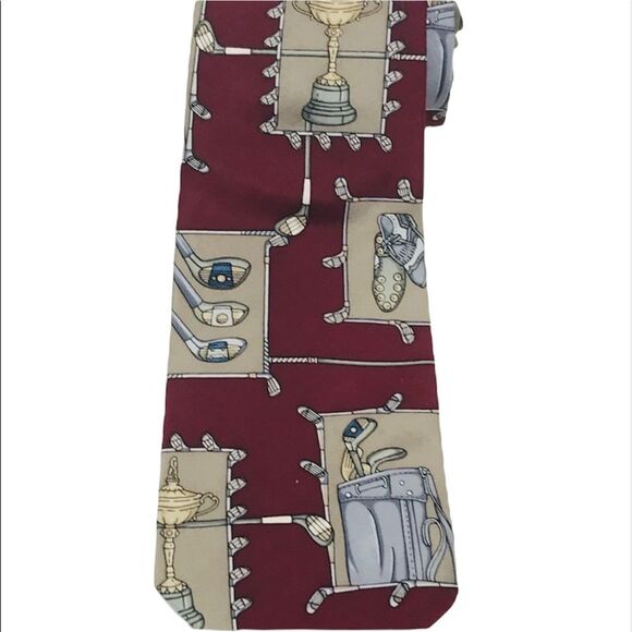 Wembley Golfers Tie Maroon Tan - Picture 2 of 5
